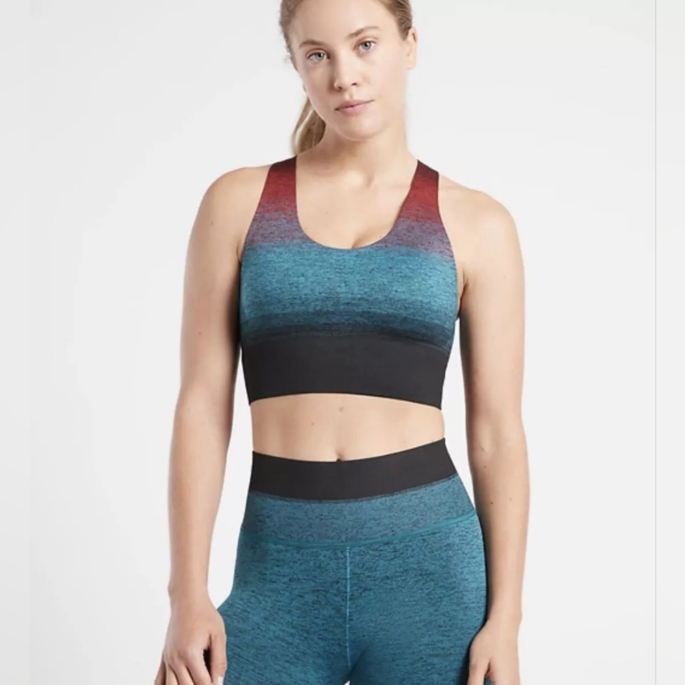 Athleta Gradient Teal & Red Ombre Sports Bra